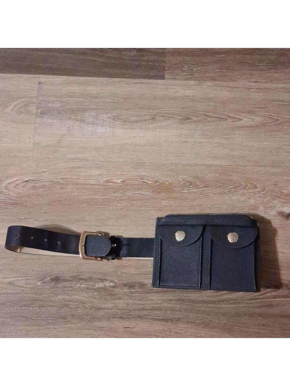 Women’s Black Wide Adjustable Waist Belt w/ Buckle & Zipper Pouch